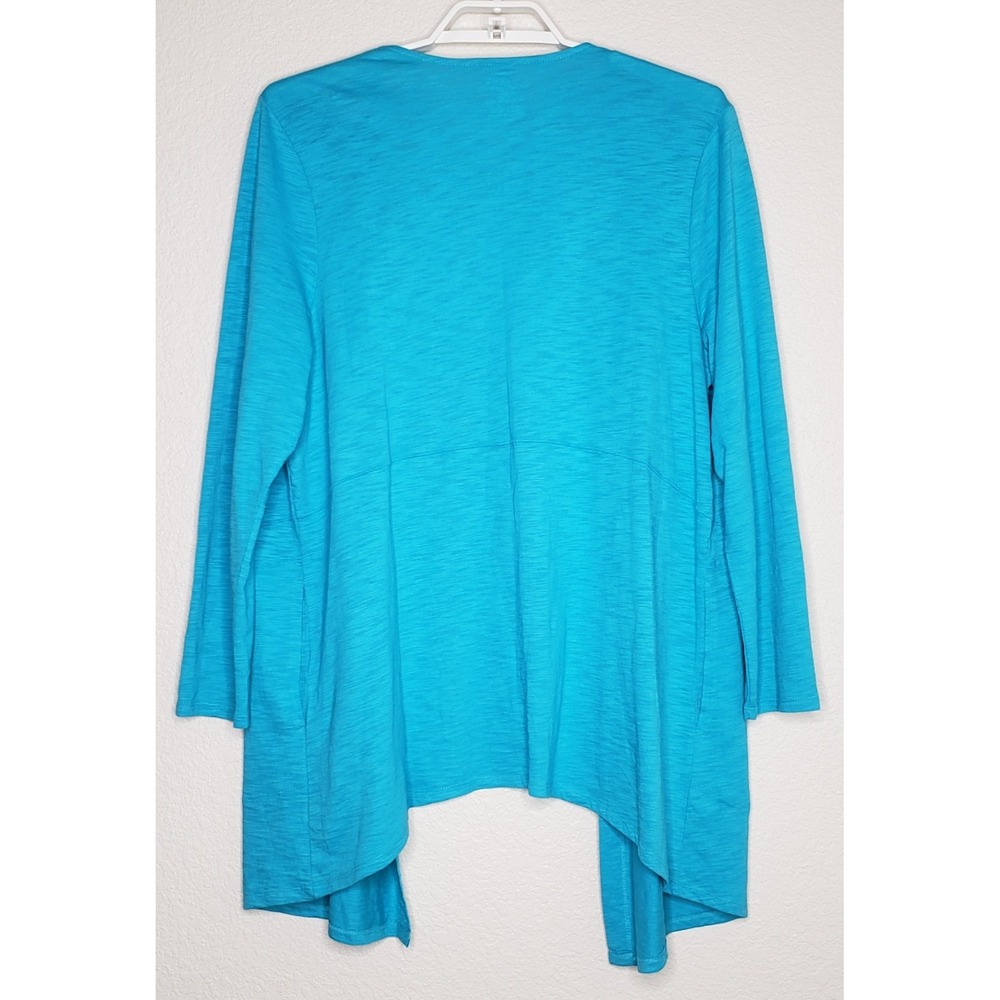 Chico's Open Front Cardigan‎ Size 2 Blue Long Sleeve Cotton Blend Longer Length - Picture 2 of 4